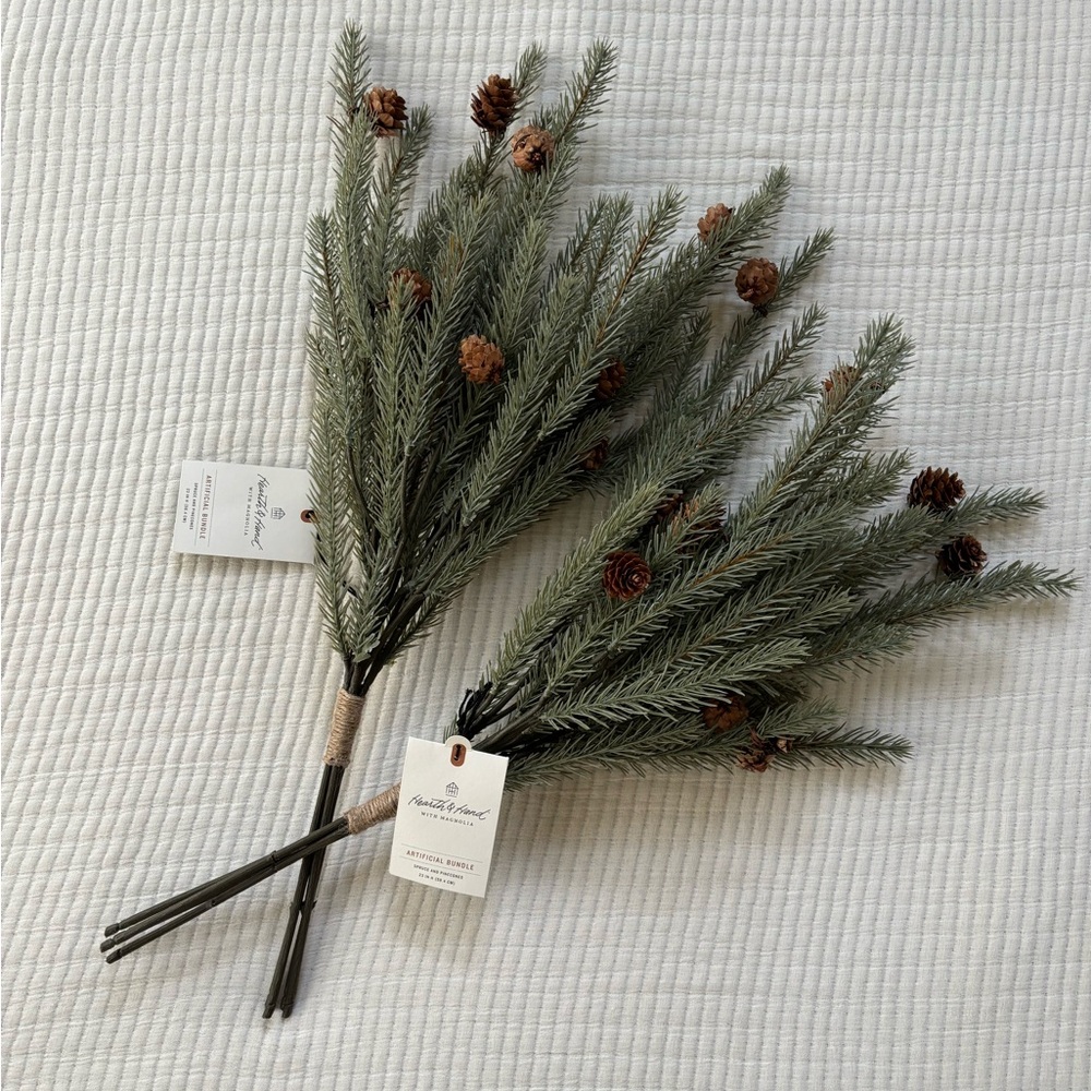 Hearth & Hand Spruce and Pinecones Artificial Bundle Greenery Stems Set of 2 NWT